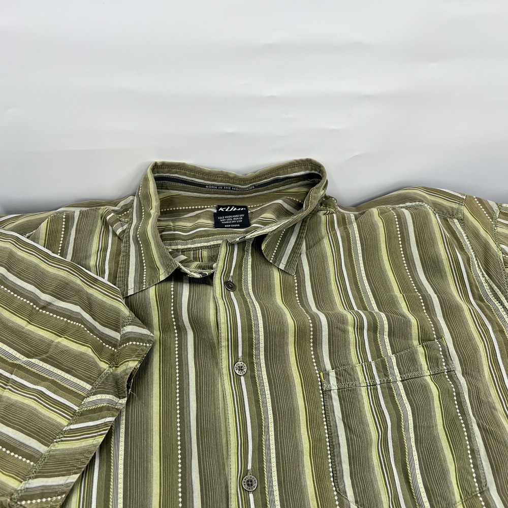 Kuhl Suncel Button Up Shirt Mens XL Short Sleeve Outdoor Hiking Green Striped
